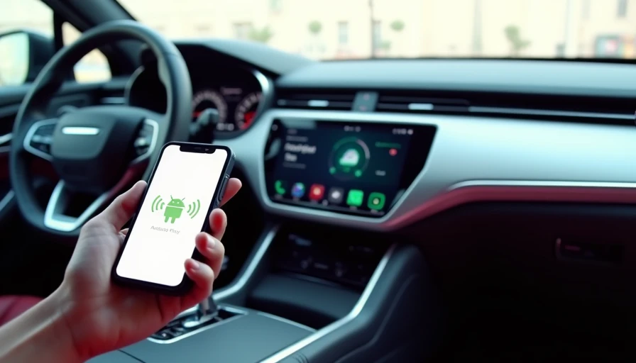 Android Automotive infotainment display connected with smartphone in car cockpit