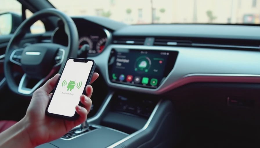 Android Automotive infotainment display connected with smartphone in car cockpit