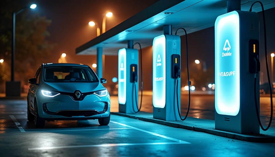 EV charging station in operation at night with vehicles plugged in